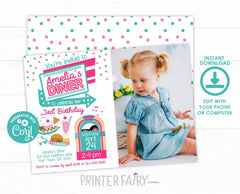 Diner Birthday Invitation with Photo, 50s Retro Party (Instant Download)