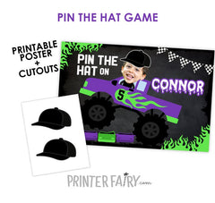 Personalized Monster Truck Pin the Hat Game, Birthday Party (Digital)