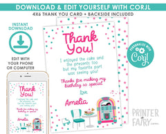 Diner Thank You Cards Editable Template INSTANT DOWNLOAD
