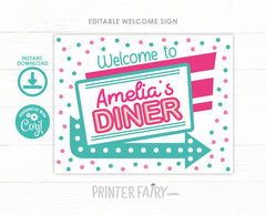 Diner Party Welcome Sign Editable Template, INSTANT DOWNLOAD