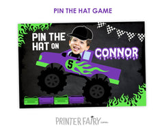 Personalized Monster Truck Pin the Hat Game, Birthday Party (Digital)
