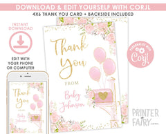 Floral Baby Shower Thank You Cards, Editable (Instant Download)