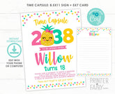 Pineapple Time Capsule 1st Birthday, EDITABLE Sign and Card (Digital Download)