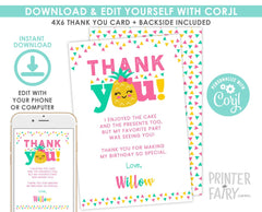 Pineapple Thank You Card, Luau Birthday, Editable (Digital Download)