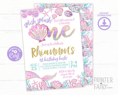 Mermaid 1st Birthday Invitation, Under the Sea Party (Digital Invitation)