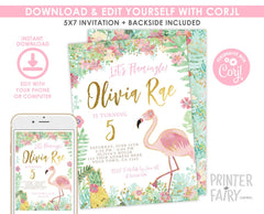 Flamingo Birthday Invitation, EDITABLE, Tropical Theme (INSTANT DOWNLOAD)