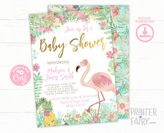 Flamingo Tropical Baby Shower Invitation, Editable (Digital Download)