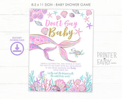 Mermaid Baby Shower Game, Don't Say Baby Sign (Instant Download)