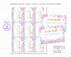 Mermaid Baby Shower Diaper Raffle Sign and Tickets (Digital Download)