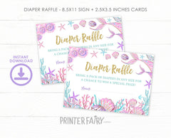 Mermaid Baby Shower Diaper Raffle Sign and Tickets (Digital Download)