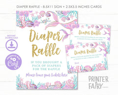 Mermaid Baby Shower Diaper Raffle Sign and Tickets (Digital Download)