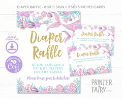 Mermaid Baby Shower Diaper Raffle Sign and Tickets (Digital Download)