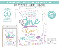 Meowmaid 1st Birthday Invitation, Editable Cat Mermaid (Instant Download)