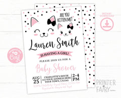 Kitty Cat Baby Shower Invitation Girl (Editable Digital Download)