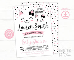Kitty Cat Baby Shower Invitation Girl (Editable Digital Download)