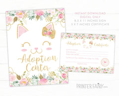 Floral Kitty Adoption Party Sign and Certificate (Instant Download)