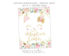 Floral Kitty Adoption Party Sign and Certificate (Instant Download)