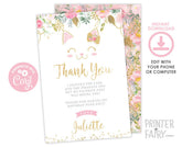 Floral Kitty Thank You Cards, Editable Birthday Notes (Digital Download)
