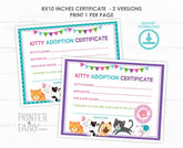 Kitty Cat Adoption Certificate, Kitten Birthday (Digital Files)
