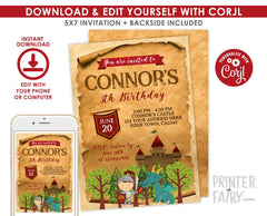 Knight Birthday Party Editable Invitation Template, Instant Download