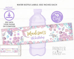 Editable Mermaid Birthday Party Water Bottle Labels (Instant Download)