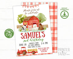 Farm Birthday Party Invitation EDITABLE Template, INSTANT DOWNLOAD