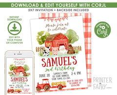 Farm Birthday Party Invitation EDITABLE Template, INSTANT DOWNLOAD