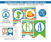 Dinosaur Pool Party Banner, Editable Birthday Decoration (Instant Download)