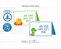 Dinosaur Pool Party Food Tents EDITABLE Template Labels, INSTANT DOWNLOAD
