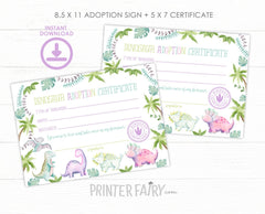 Dinosaur Adoption Birthday Party, Sign and Certificate (Digital Download)