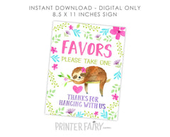 Sloth Favors Sign, Birthday Party Decorations (Instant Download)