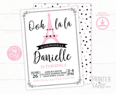 Paris Birthday Party Theme Invitation Template, Instant Download