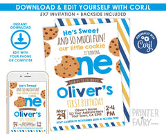Little Cookie 1st Birthday Editable Invitation Template (Instant Download)