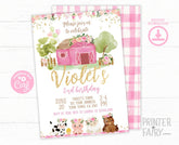 Floral Farm Birthday Invitation, Barnyard Animals (INSTANT DOWNLOAD)