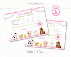Farm Animal Adoption Sign and Certificate (Digital Download)