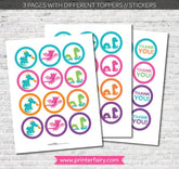 Dragon Birthday Party Toppers, Stickers, and Favor Tags (Digital Download)