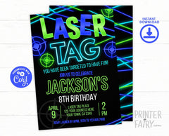 Laser Tag Birthday Invitation EDITABLE Template, Digital INSTANT DOWNLOAD