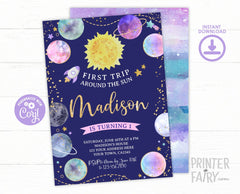 First Trip Around the Sun Invitation EDITABLE Template, Instant Download