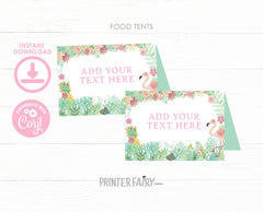 Flamingo Tropical Party Food Tent Cards Printable Editable Instant Download