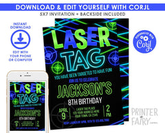 Laser Tag Birthday Invitation EDITABLE Template, Digital INSTANT DOWNLOAD