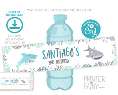 Shark Birthday Water Bottle Labels, Under the Sea EDITABLE (Digital Download)