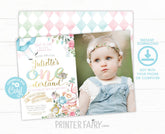 Alice in Wonderland Birthday Invitation, Photo, Editable Onederland (Digital Download)