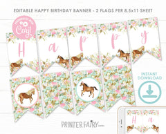 Horse Birthday Banner, Floral Cowgirl Party Decor (Instant Download)
