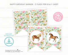 Horse Birthday Banner, Floral Cowgirl Party Decor (Instant Download)