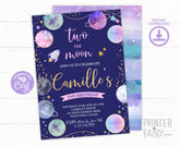 Two the Moon Invitation, Space 2nd Birthday, EDITABLE (Digital Invite)