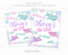 Shark Birthday Welcome Sign, Under the Sea Party Decor (Digital Download)