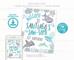 Shark Birthday Welcome Sign, Under the Sea Party (INSTANT DOWNLOAD)