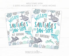 Shark Birthday Welcome Sign, Under the Sea Party (INSTANT DOWNLOAD)