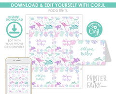 Shark Party Food Tent Cards Printable Editable Template, Instant Download