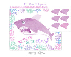 Shark Birthday Party Pin The Fin Game, Digital Instant Download